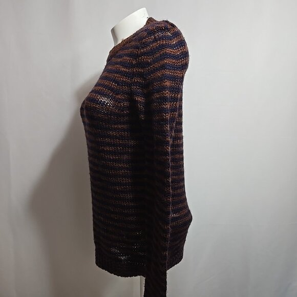Theory Aegea B Athos Sweater Womens Small Brown & Navy Blue Wool Blend Striped - Picture 3 of 10